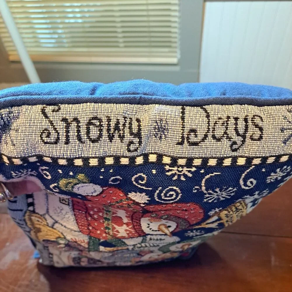 Christmas Pillow Snowman Family Blue 12x18 Inches Winter Holidays Decorative